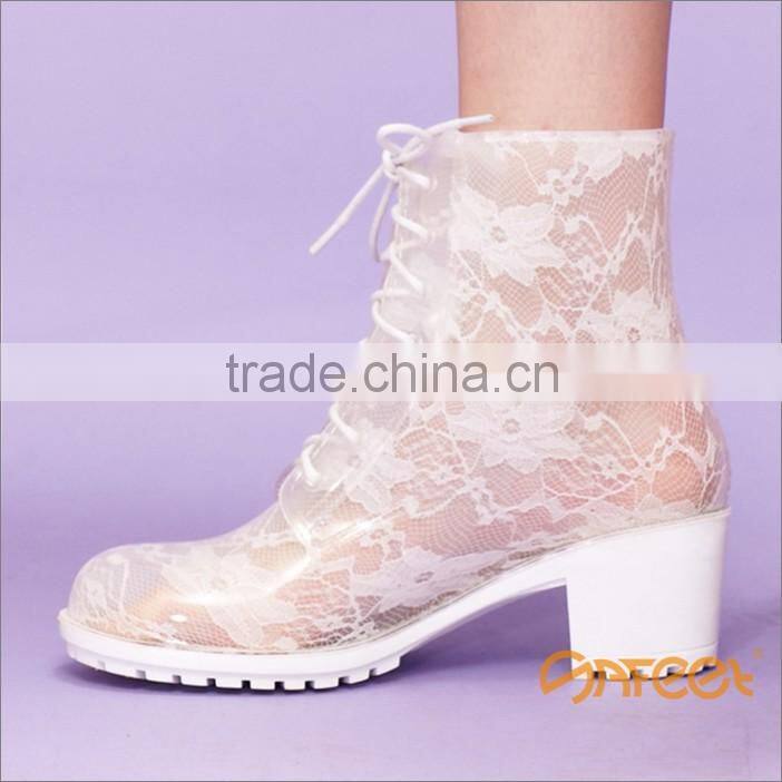 Lace PVC rain boots ladies wellington boots horse rain boots manufacturer SA-9319