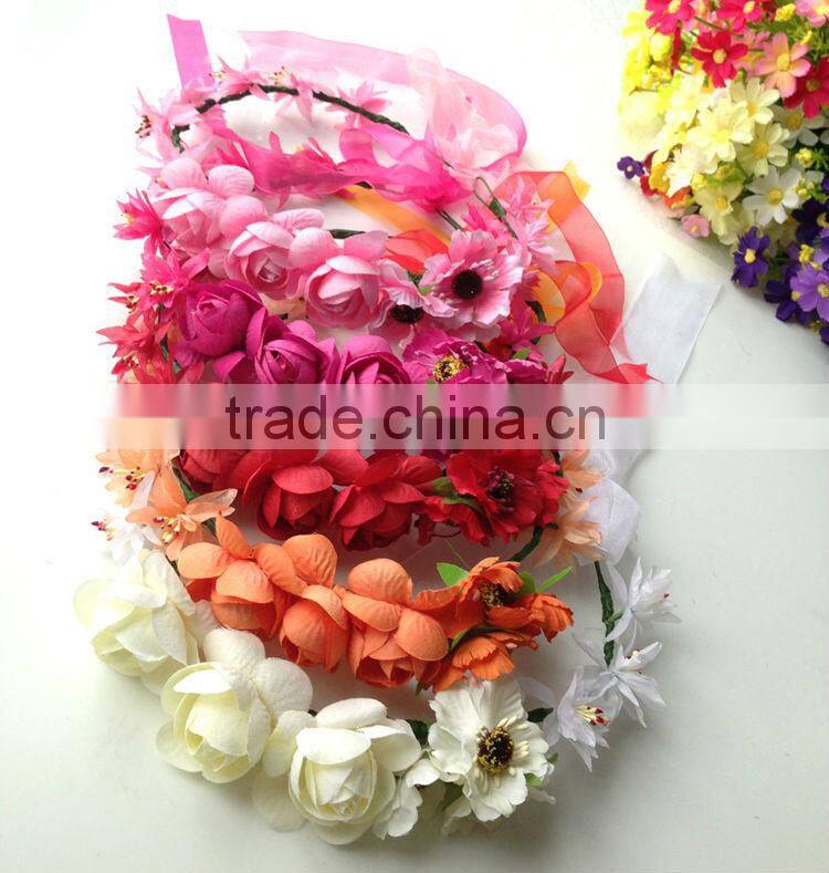 Fashion Mary Girl Flower Garland 100% handmade Pink Rose head ornament Hawaii wreaths