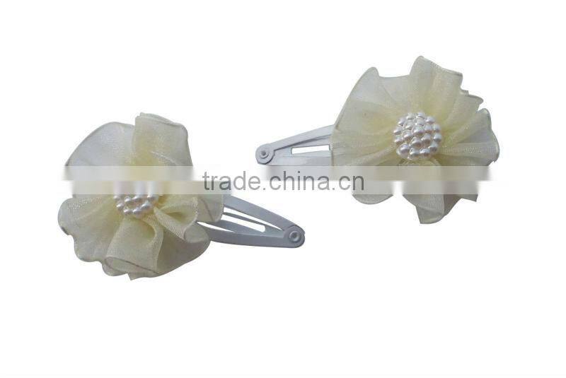 cute sheer ribbon flower snap clips with pearl accessory