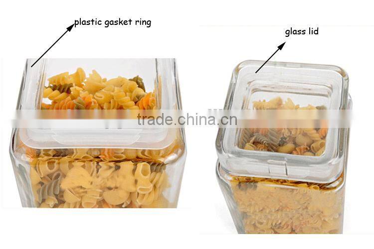 square airtight transparent glass jars with direct glass lids