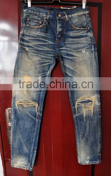 High quality heavy wash ripped jeans wholesale destroyed jean american wholesale jeans (LOTV005)