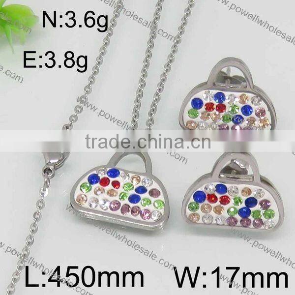 Factory price gold and steel set bags shape alibaba jewelry set with rhinestone