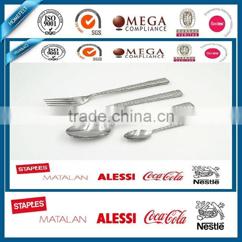 4 Piece Gloss Silver Flatware Cutlery set steel, Set of 1 (2spoon + Fork + Knife), striated printed handle