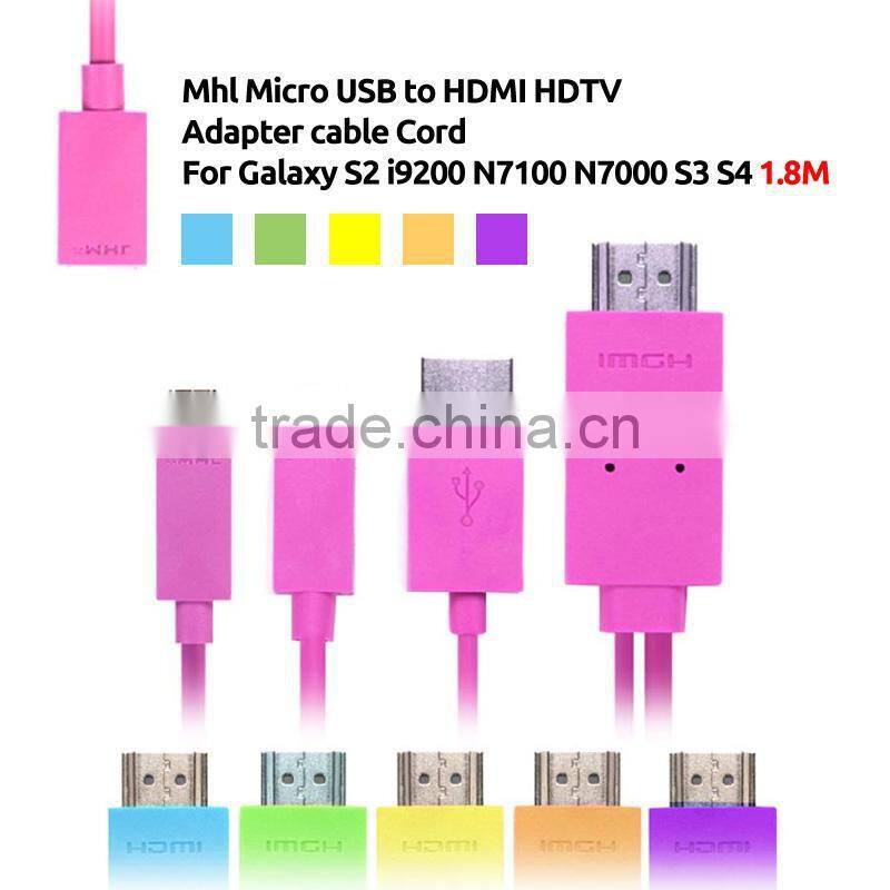 1.8m 1080P mini MHL Micro USB to HDMI HDTV rca ADAPTER CABLE LEAD FOR SAMSUNG GALAXY S2 i9200 N7100 N7000 S4 I9500 black