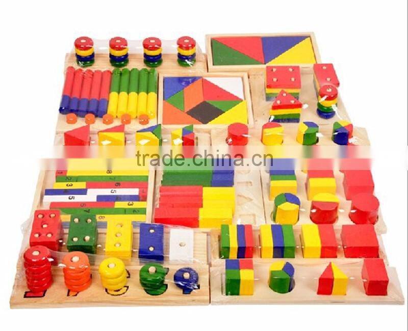 Early educational toy montessori with 14pcs wooden geometry blocks