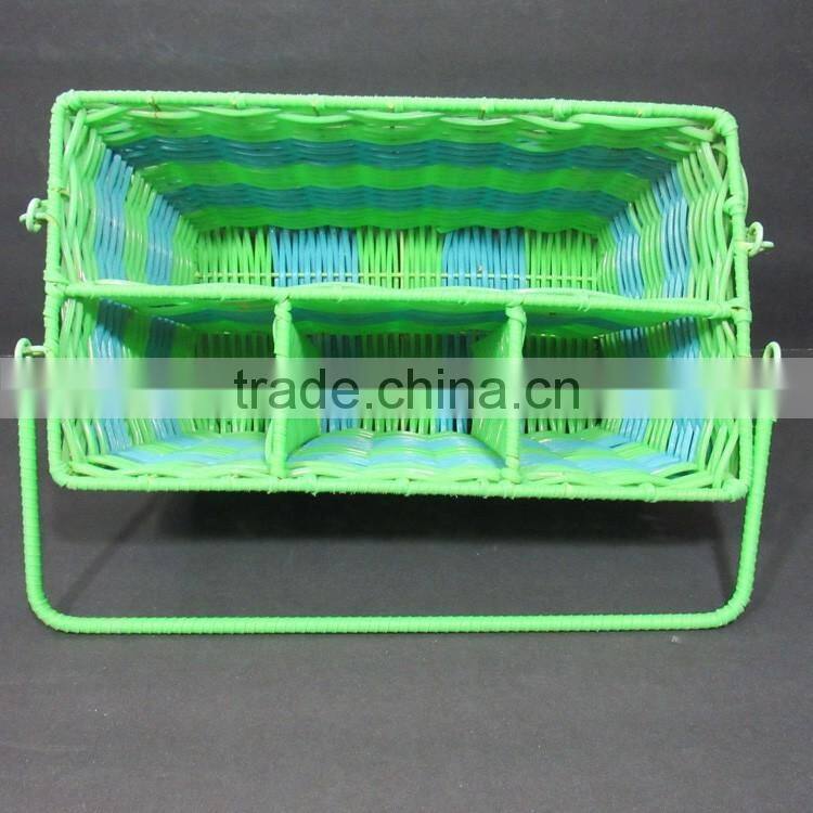 New kitchen storage tool green & blue plastic wicker woven utensil holder