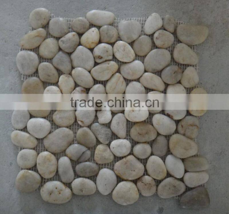 white pebble polished meshed flat tile