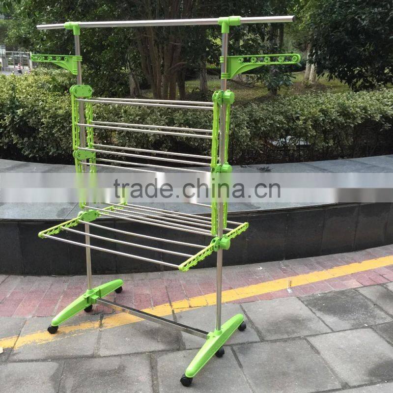 High Quality Foldable Rolling 6-Wheels Clothes Laundry Drying Rack,Stainless Steel Hanging Rods