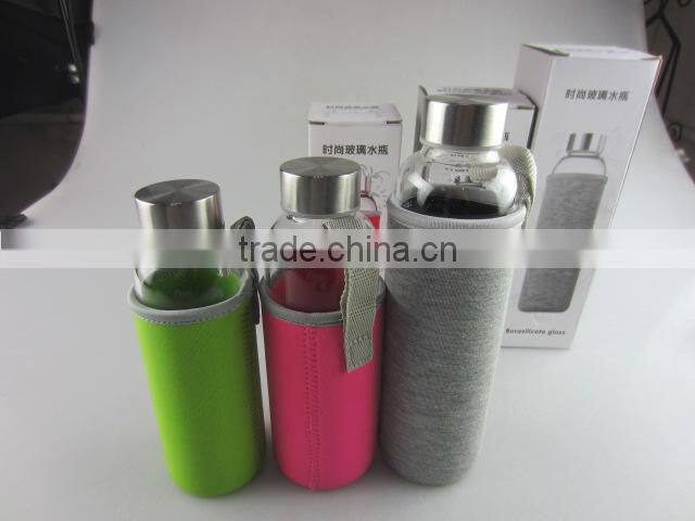 Wholesale glass sport watter bottle with knitted jacket in stock