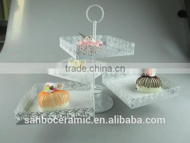 New design Round & Square 3 PCS plates one layer metal wedding cake stand wholesale