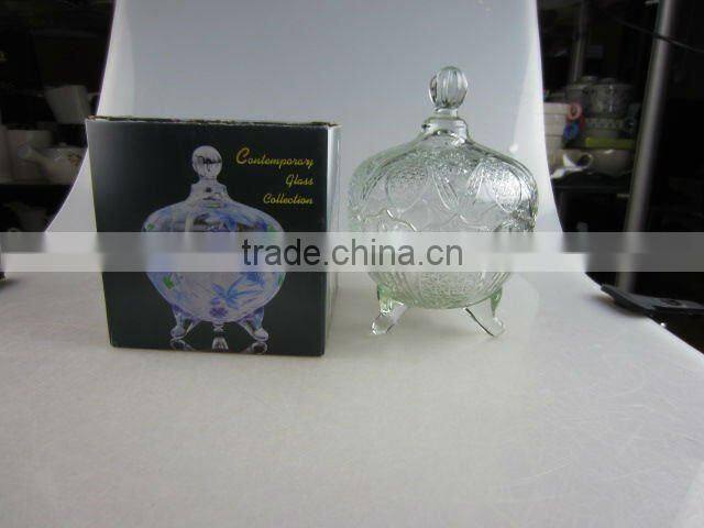 Stock glass round sugar pot with lid