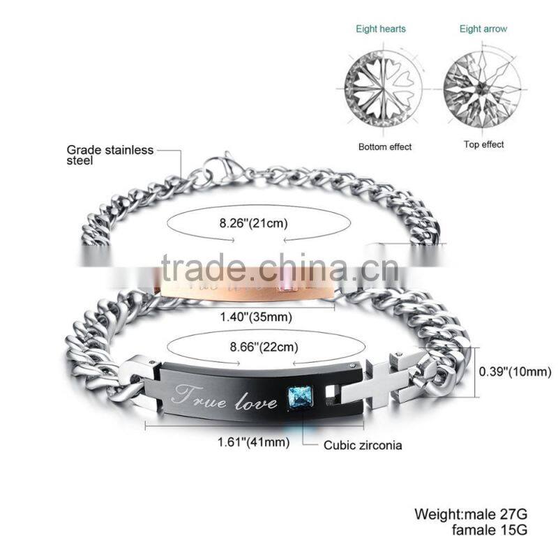 2017 New Arrival Titanium Stainless Steel His And Her True Lover Couple Customized Couple Bracelet
