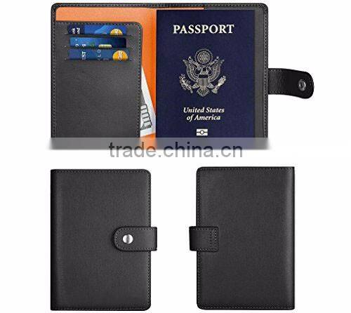 Customized Personalized black grain leather passport holder with card slot