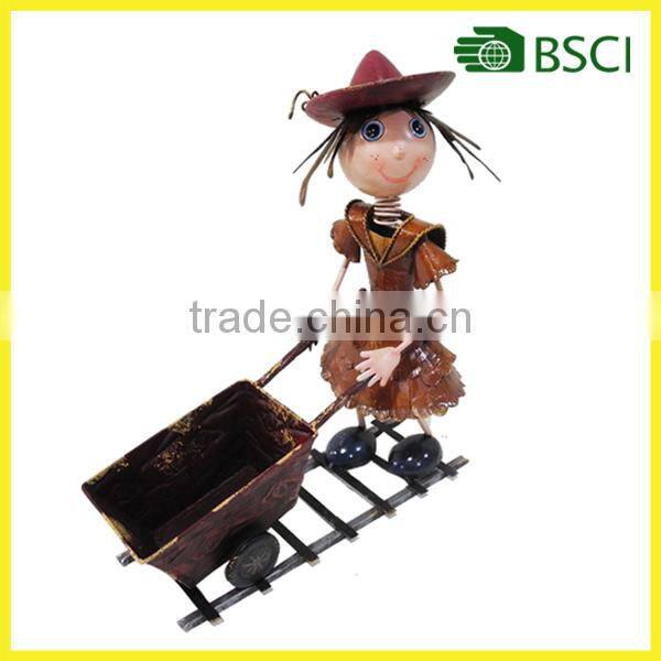 YS14669 popular home deco Girl cart design metal flower pot