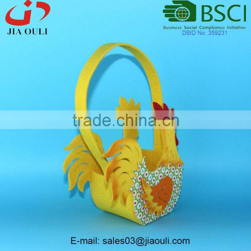 BSCI Audit factory beautiful easter decorations non-woven fabric rooster basket, decoration colorful baskets