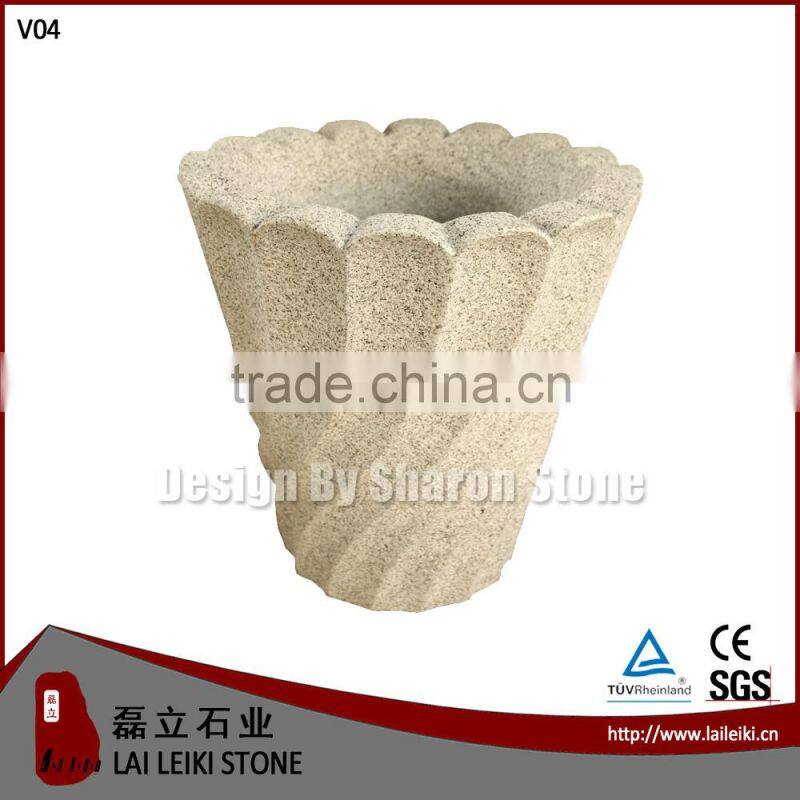 Natural Polished Granite Carved Stone Flower Pots