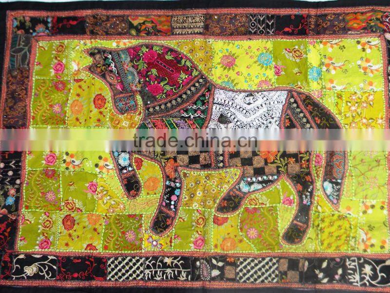 Indian Old Fabric Wall Decor With Horse Figure - Handworked Cotton Fabric Patchwork Wall Hanging Tapestry