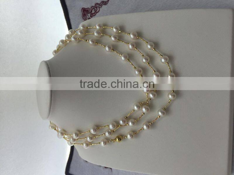 Ladies 8-9mm White Freshwater Pearl Necklace With 14K Gold Chain