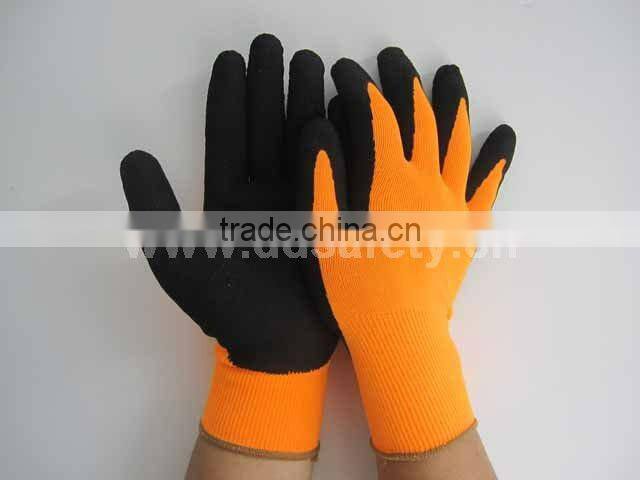 Fluorescent Nylon Knitted Gloves Black Latex Coated Working Gloves