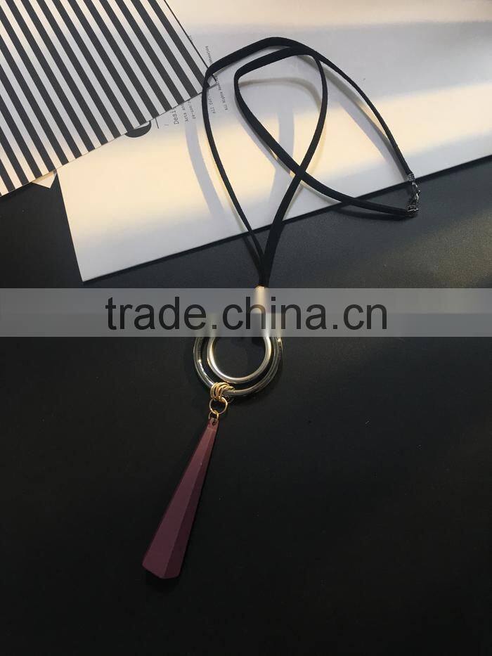 silver double hoops geometric rubber pendant necklace suede velvet leather necklace geometric long sweater necklace