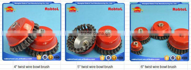3" steel wire cup brush wheel twist knot crimped bowl disc abrasive M10 round grinding cheaning brush