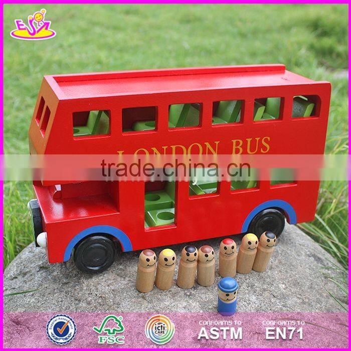 2017 New products children funny wooden toy double decker bus W04A161
