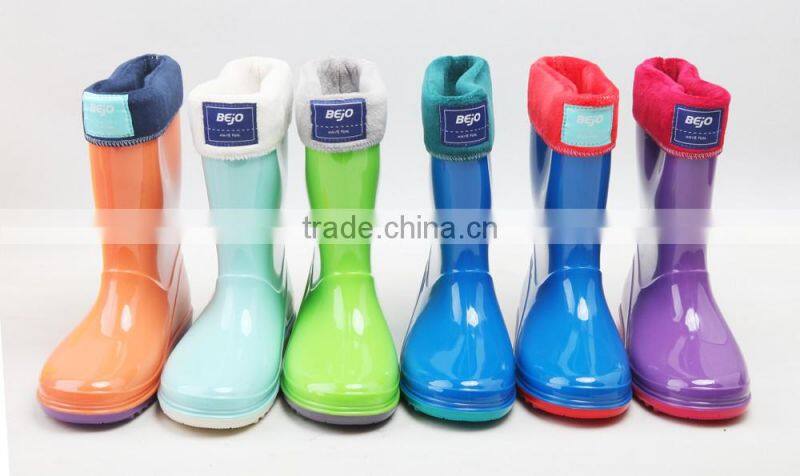 waterproof warm kids girls boys rain boot with fur lining