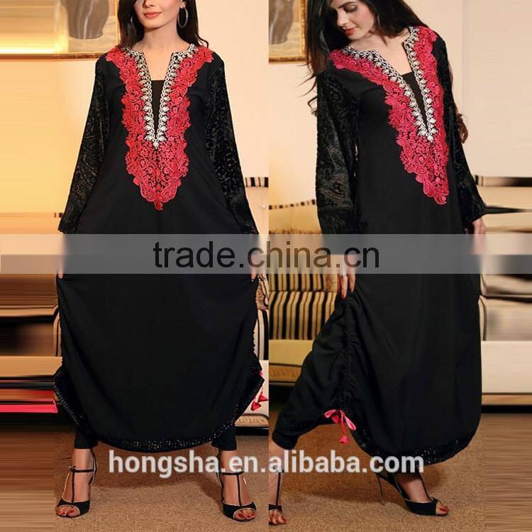 Fashion Designer Winter Front Neck Embroidery Designs For Long Kurtis With Velvet sleeves Pakistani Style HSD7739