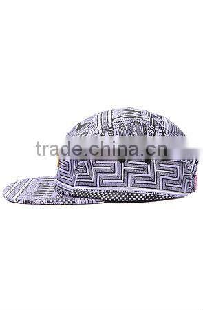 5 panel cap leather patch flat brim Aztec custom logo 5 panel cap