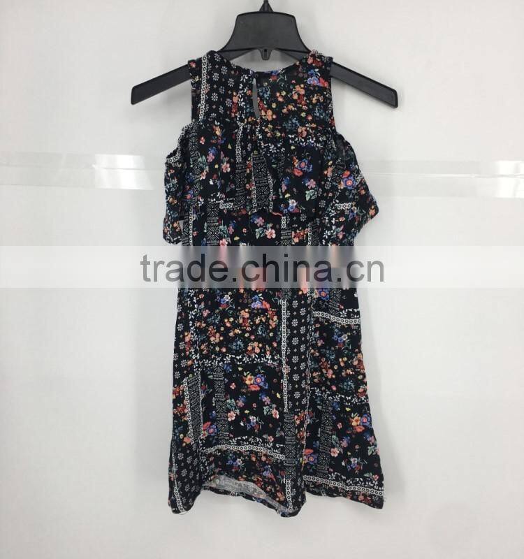 Girl stock flower cold shoulder summer dress