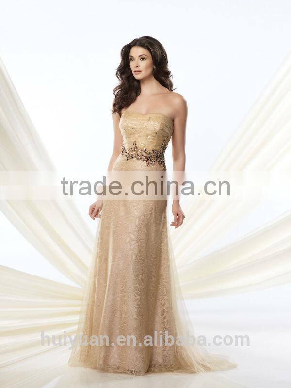 2015 fashion lady long sleeveless tulle beading evening dress