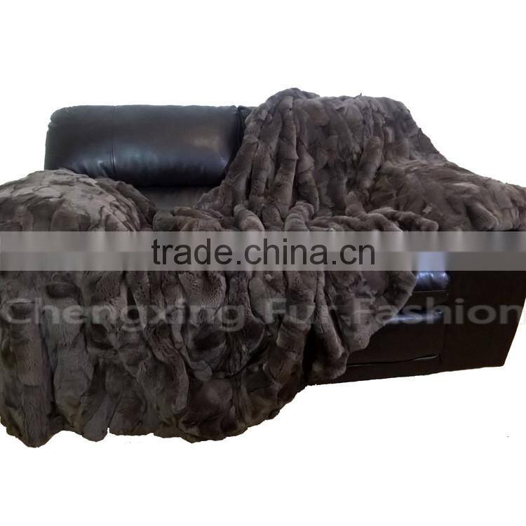 CX-D-65D Fashion Fur Throw Home Decor Genuine Rex Rabbit Fur Blanket