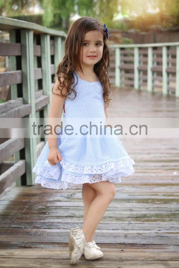 2017 New arrival Baby Clothes wholesale Hot sale cotton cheap clothing Children's Boutique sleeveless summer blue color dress