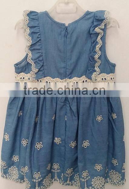 baby girls cute blue embroidered dress for summer
