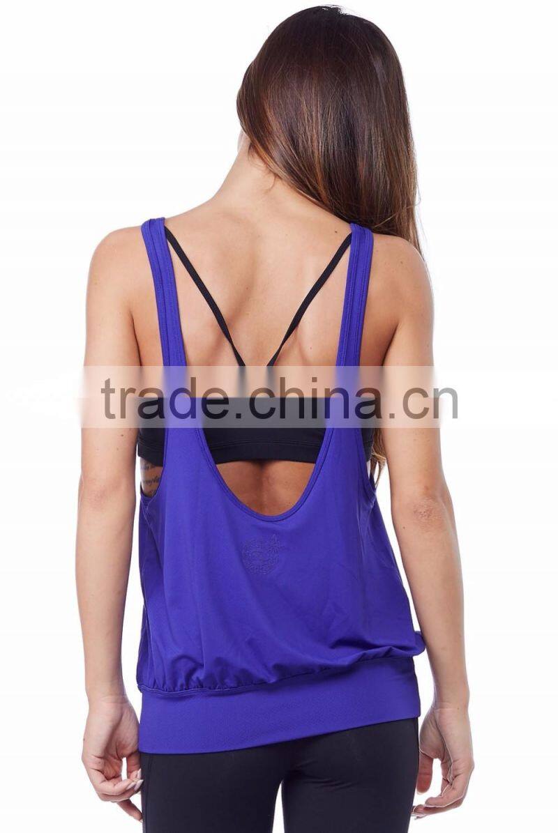 Fashionable fit and cut women gym singlet/low cut singlet tops