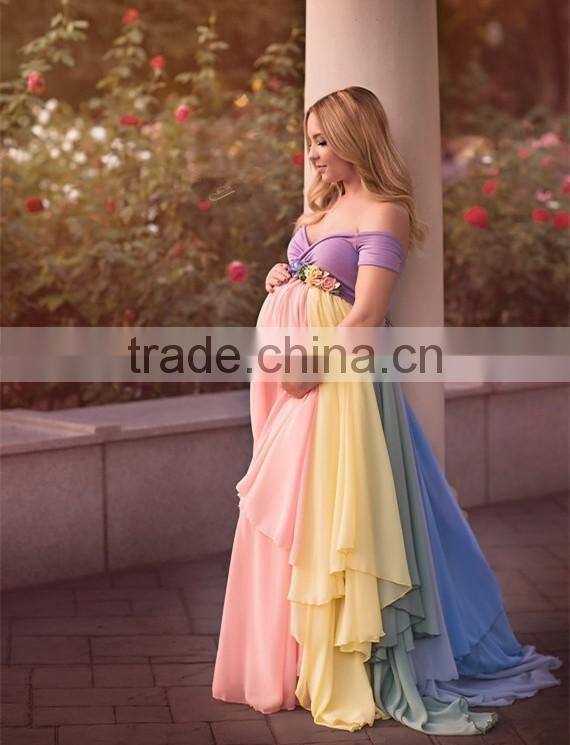 Rainbow Baby Girls Gown Multi-layer Maxi Mommy And Me Long Dress Chiffon New Style