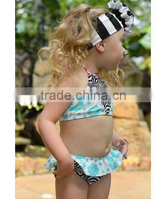 Newest Girl Swimsuit With Turquoise And Black Floral Bikini Girl Beachwear Girls Clothing G-NP-TR905-321