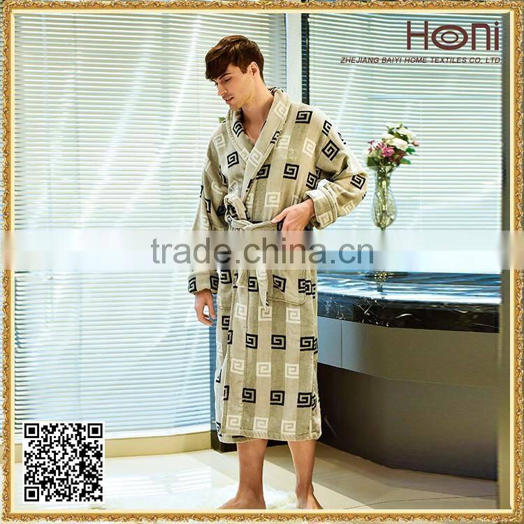 Men's Patterned Cotton Soft Bathrobe With Belt