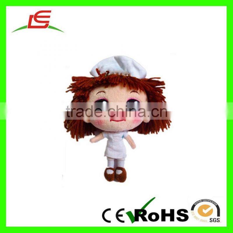 OEM Wholesale big eyes white plush custom doll wearing nurse clothing