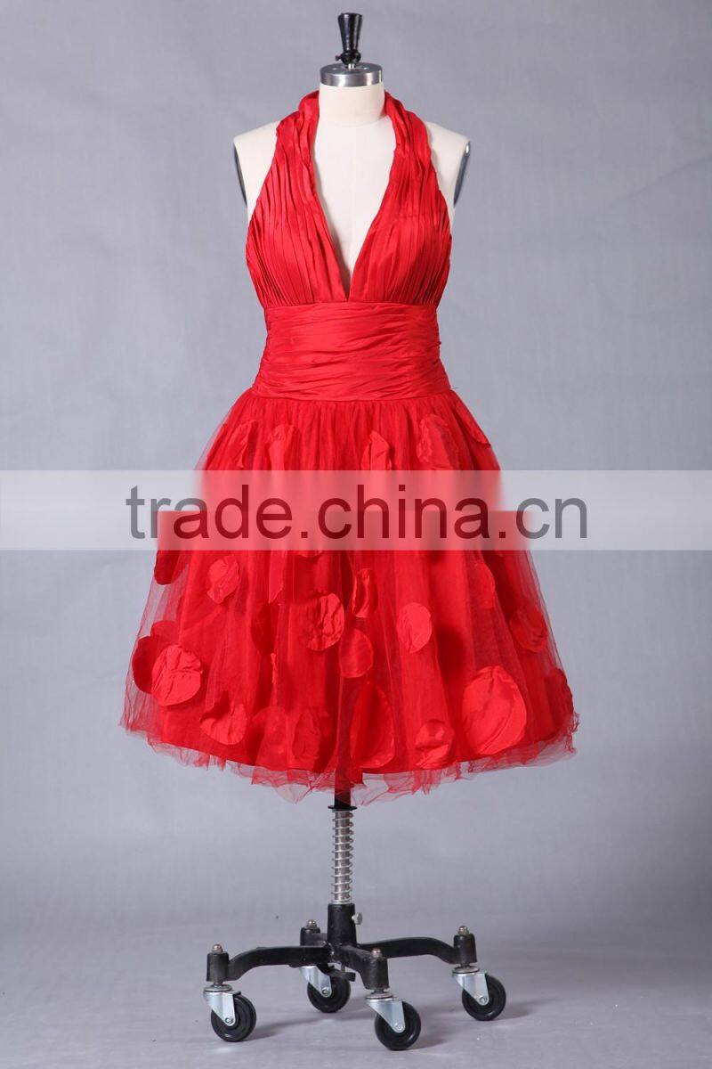 2017 new designer ruffle knee-length poly chiffom evening dress ED108