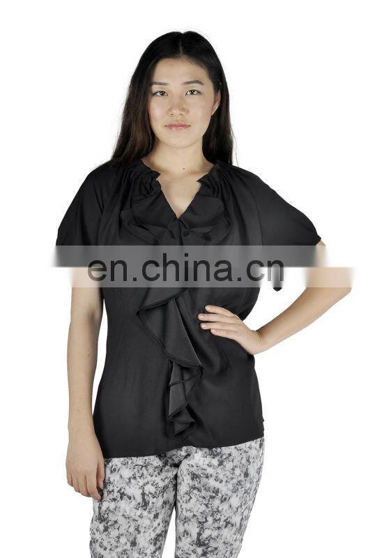 summer fashion Black lace short sleeve women shirts