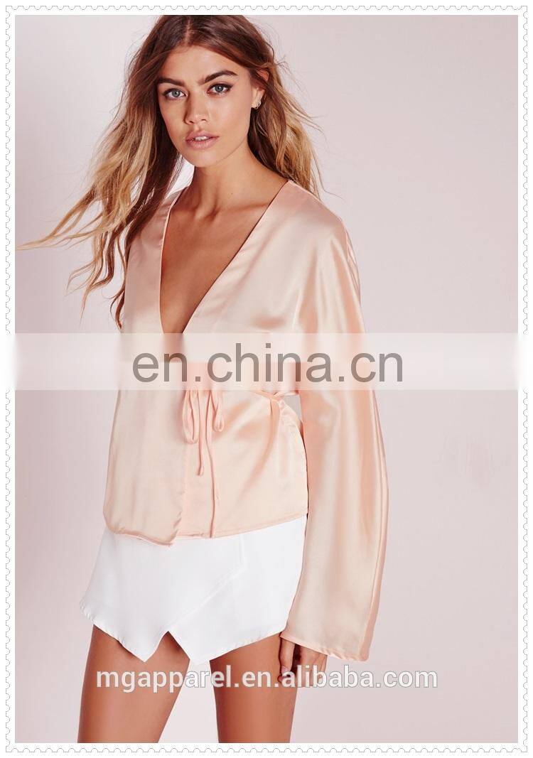 new arrival lady fancy satin blouse sexy designs wholesale
