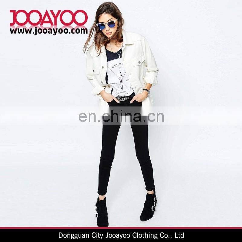 Fashion Designs White Point Collar Button Placket Denim Girlfriend Jacket
