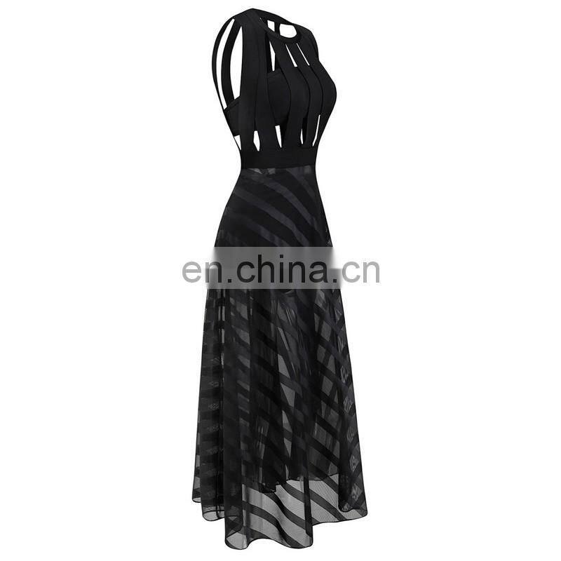 Amigo 2017 Sexy women mesh bodycon dress wet look black color sleeveless long bandage dress