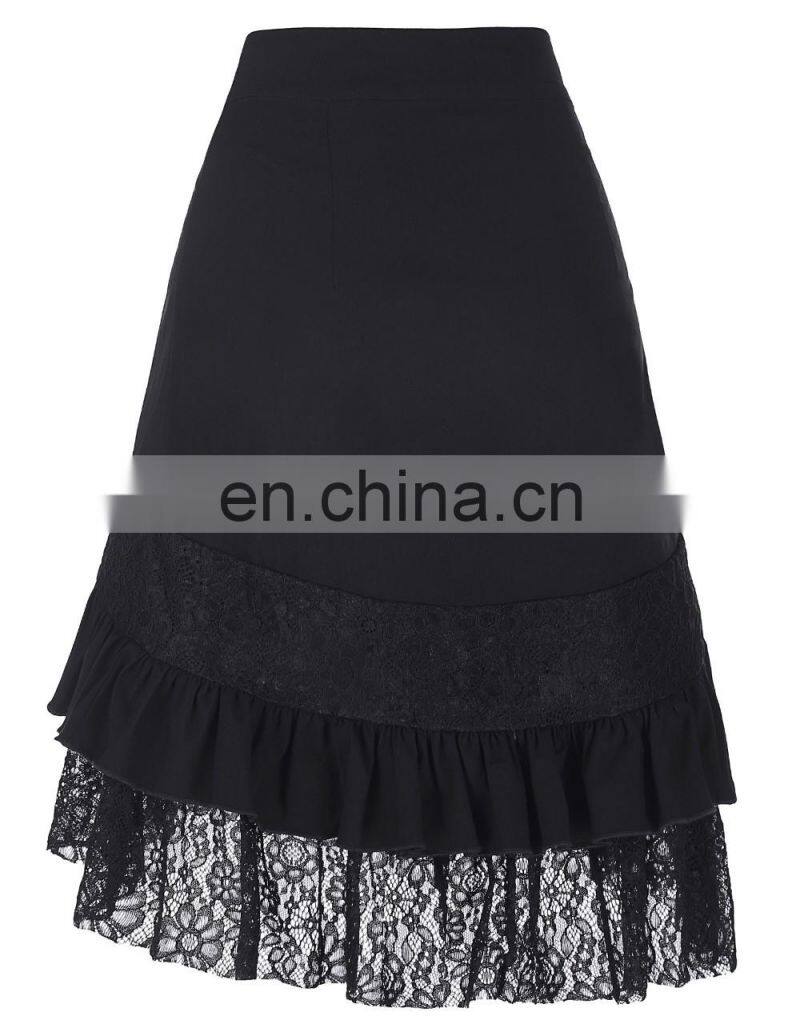 Belle Poque Vintage Women's Steampunk Gothic Clothing Gypsy Hippie High Stretchy Nylon-Cotton & Lace Skirts BP000205-1
