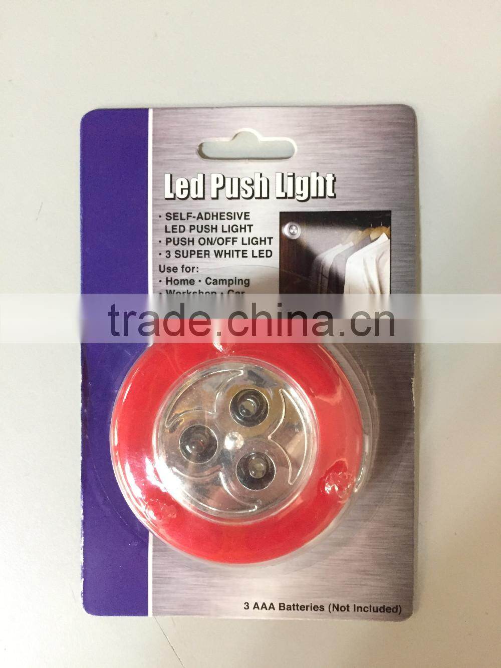 camping use push on/off light led push light