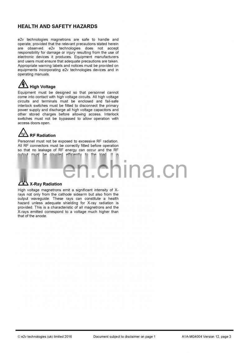 Marine electronics maritime navigation communication Furuno marine radar spare parts UK MG4004 E2V X band magnetron