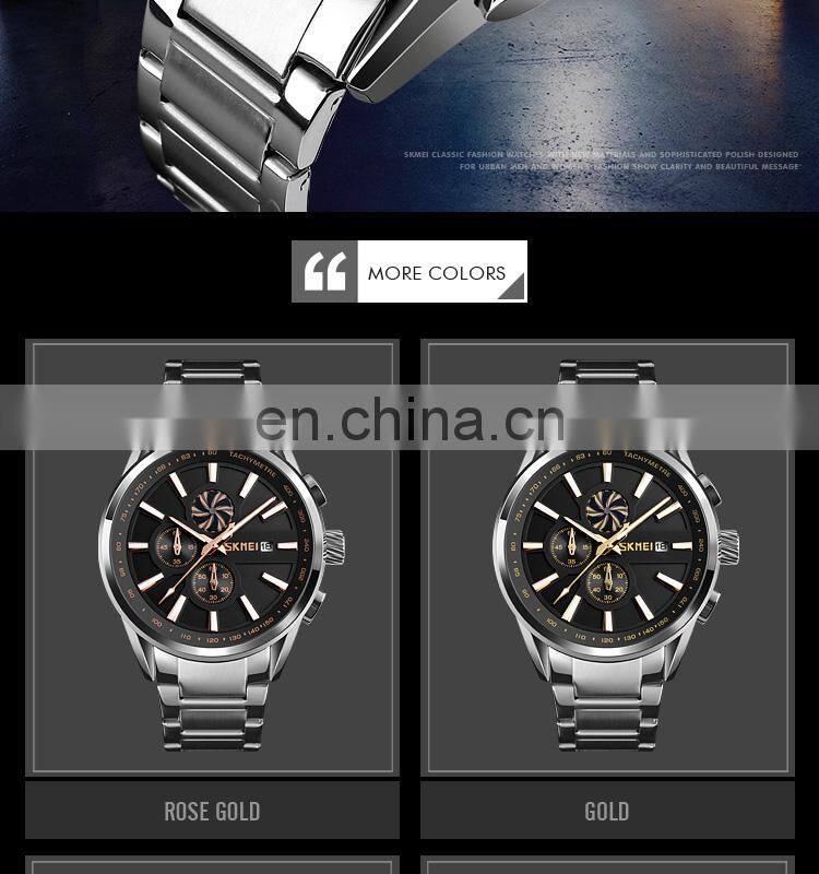 New Products SKMEI 9175 30M Waterproof Wristwatch Quartz Business Men Stainless Steel Watches