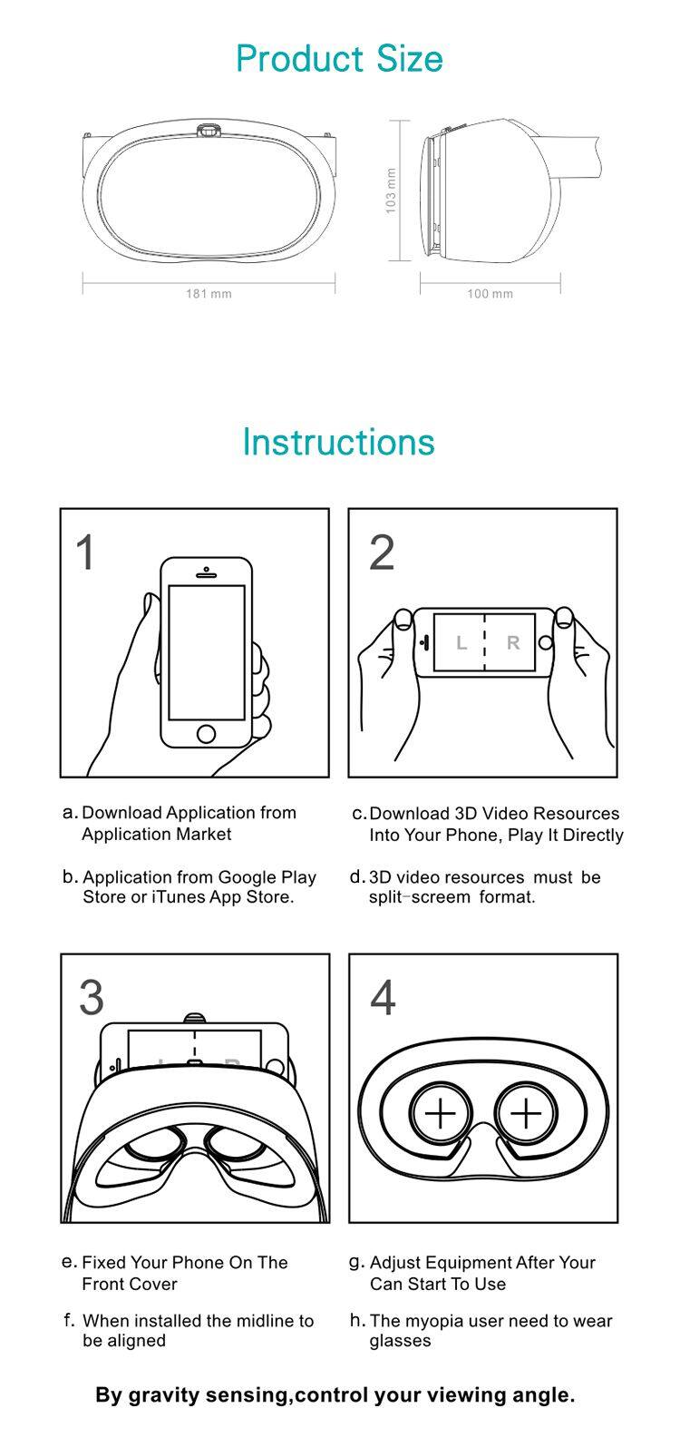 Ultra Light Body VR 3D Virtual Reality 3D Glasses for games and movies