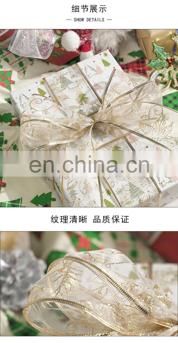 6 Yards/Roll 63mm Gold/Silver Wired Edge Glitter Organza Christmas Ribbon for Wedding Christmas Decoration Gift Packaging